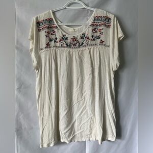 Ivy Boho Embroidered Peasant Top • Cream Coastal Festival Blouse